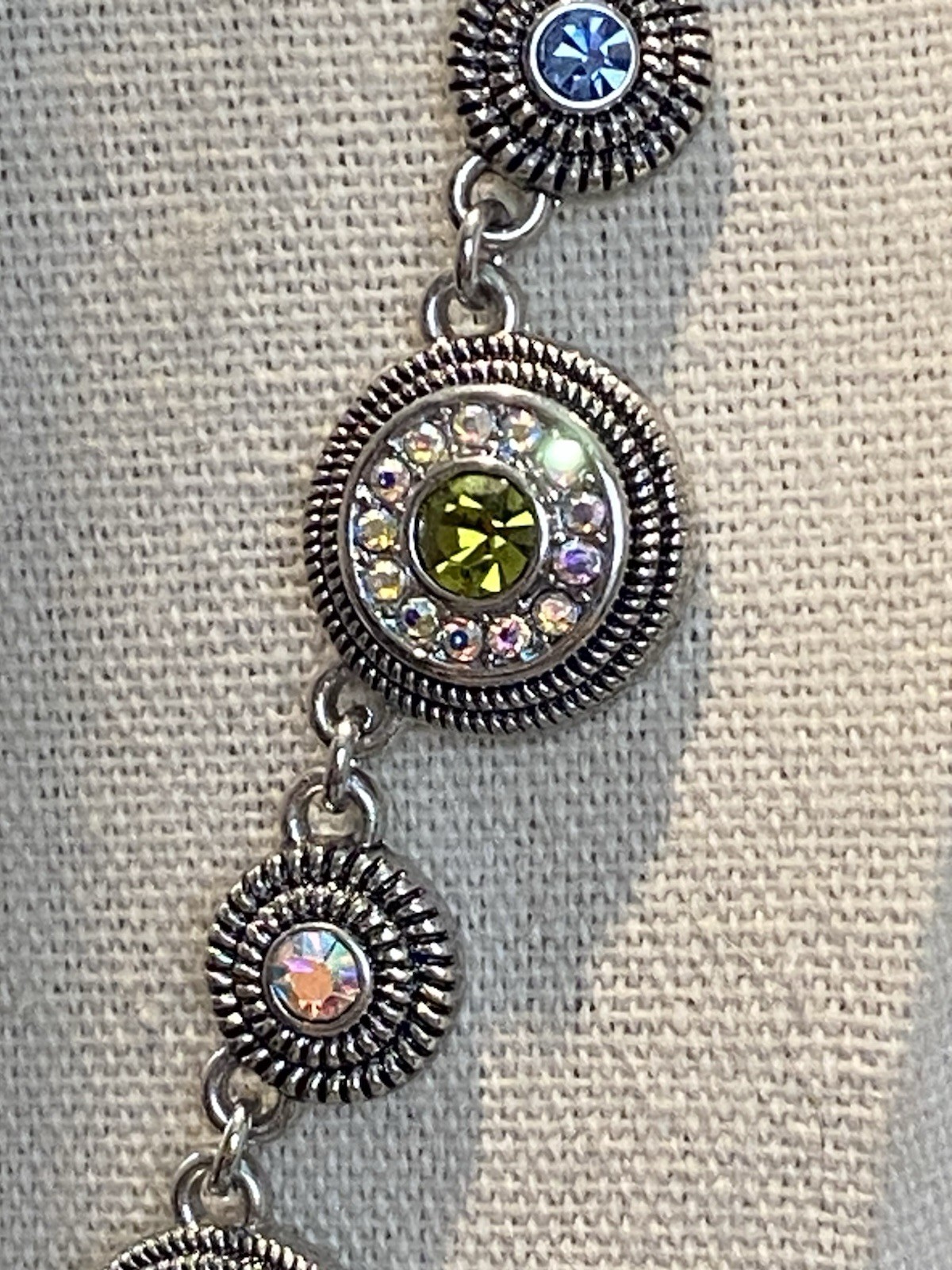 Lia Sophia Necklace Silver Tone Colorful Rhinestones AB Coating 19”