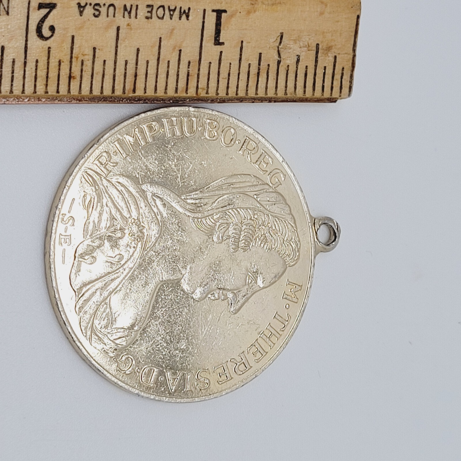 Maria Theresa Replica Token Medallion Coin Pendant Gold Tone Attached Bail