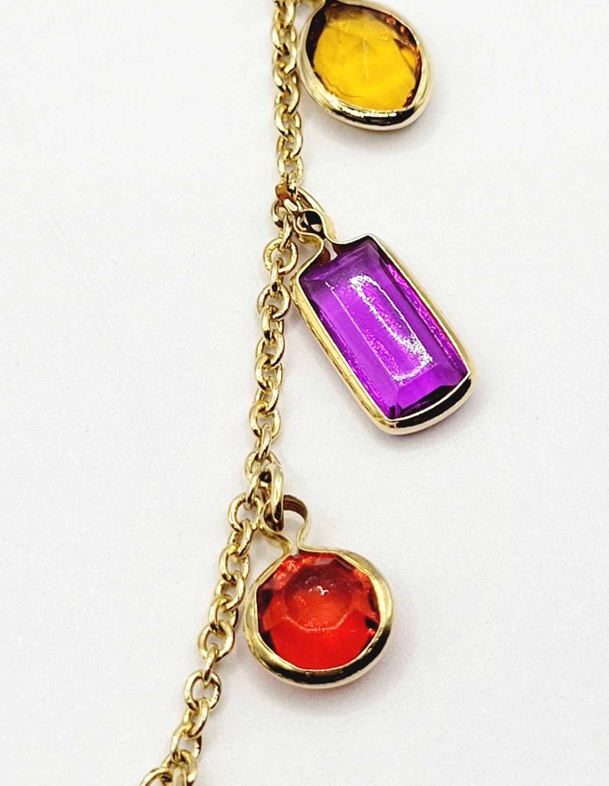 Rainbow Colors Acrylic Charm Station Bead Gold Tone Vintage 1980s Necklace Korea