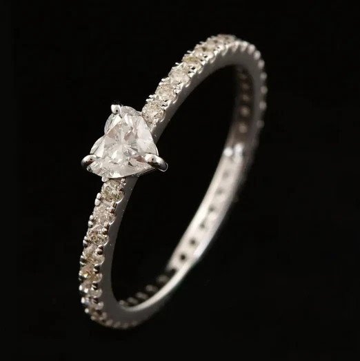Solitaire Heart & Round Cut 0.74CT Moissanites In 10K White Gold FN Women Ring