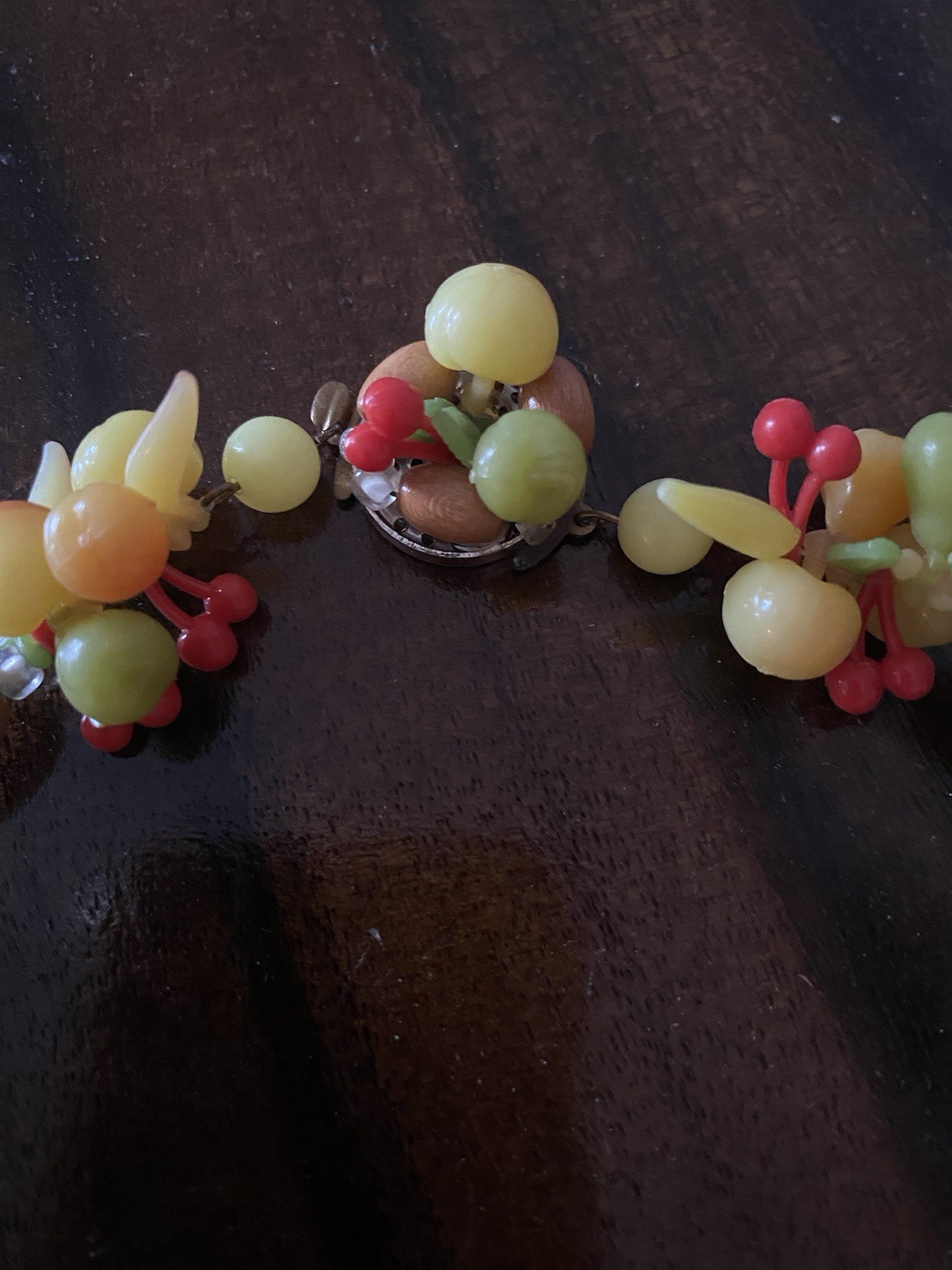 Mid Century Wood And Lucite Fruit Salad Necklace- West German