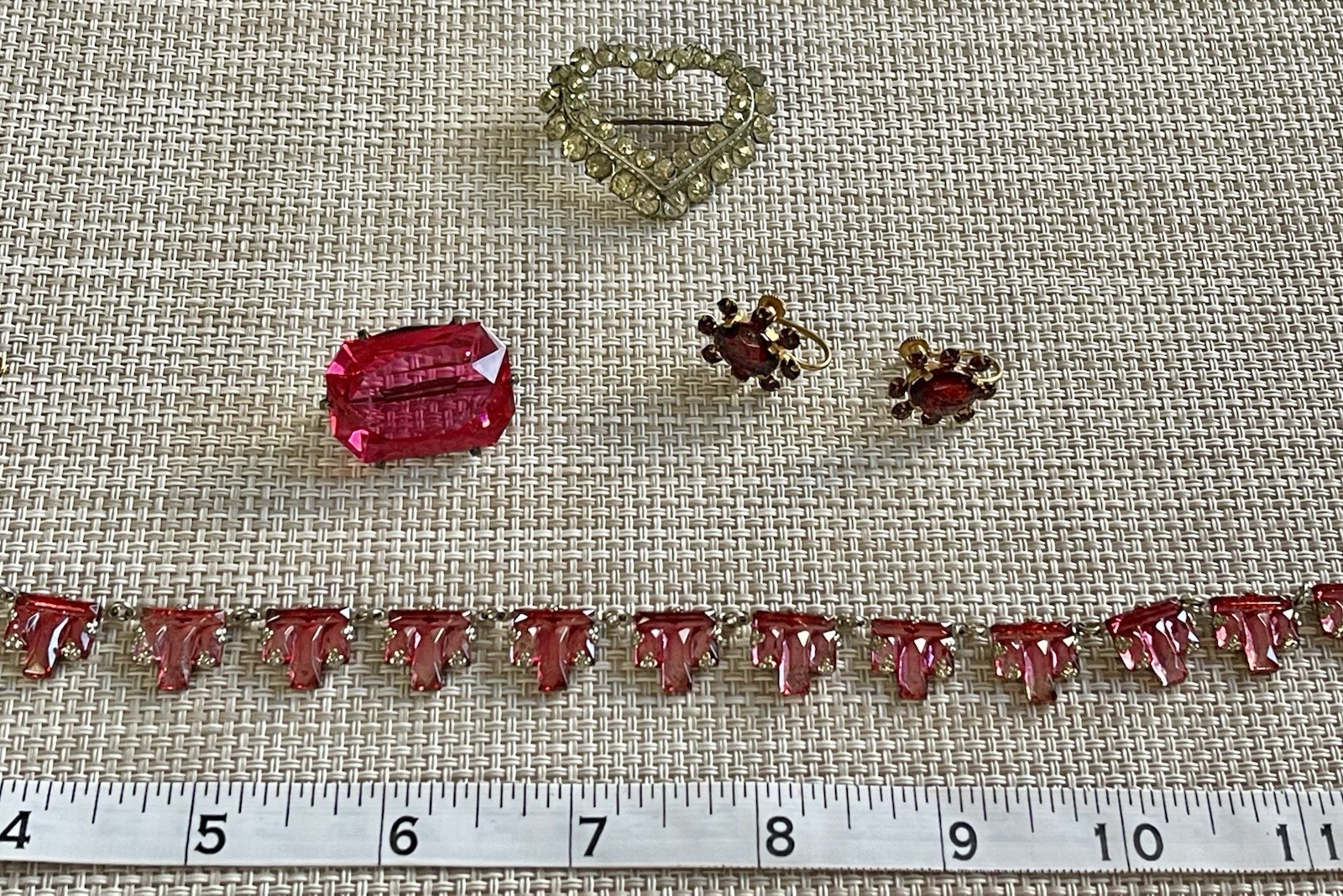 Antique Art Deco Czech PINK Vauxhall Foiled Glass Necklace Brooch Earrings Lot