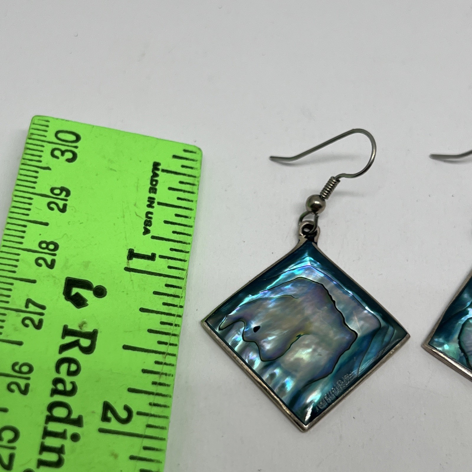 Vintage Signed Alpaca Mexico Drop Blue Shell Earring