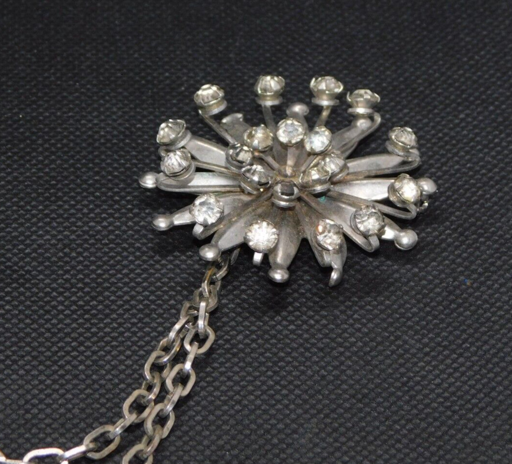 Gothic Style Vintage Scarf Chain Dual Pins White Rhinestone Sunburst Accessories