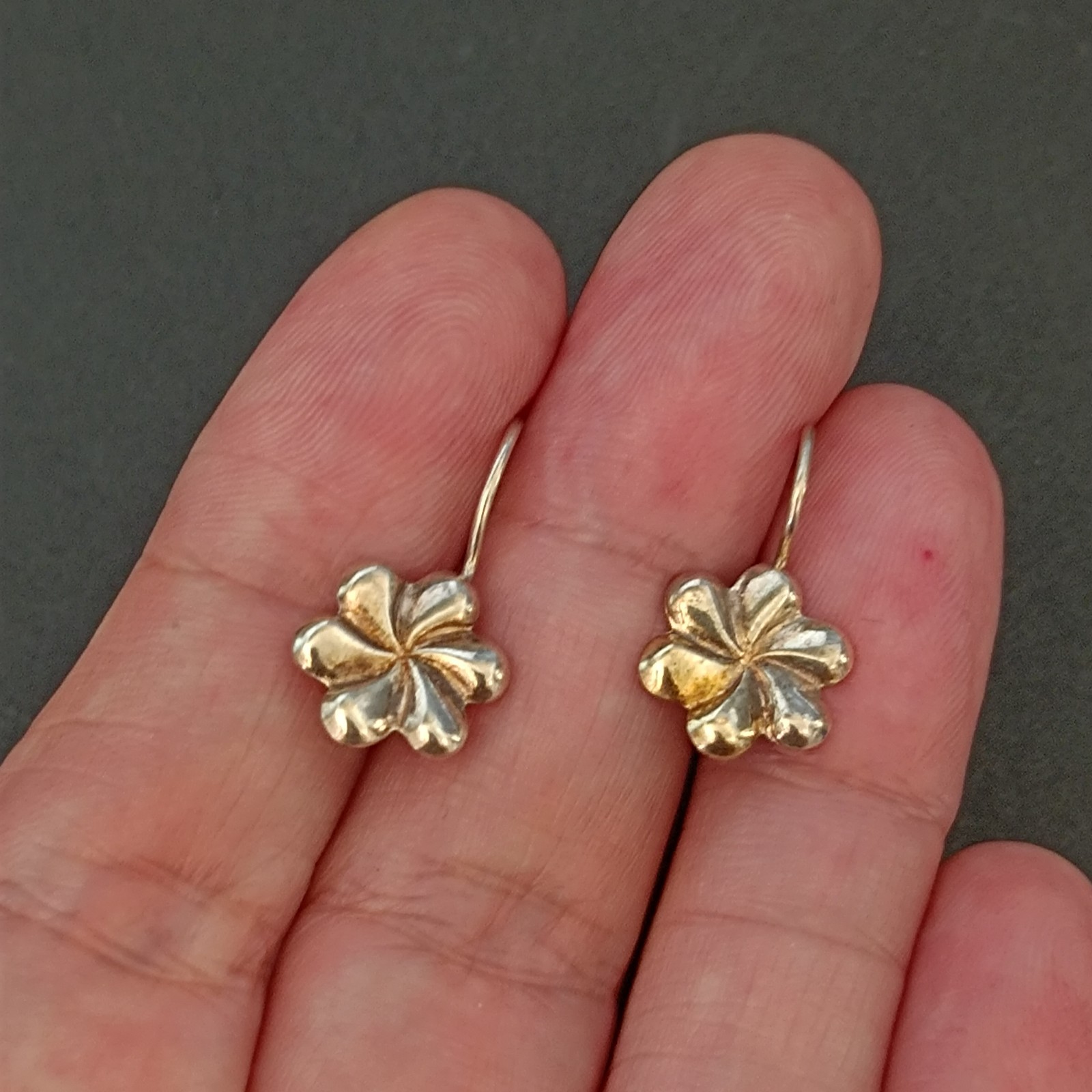 Vintage Soviet Gold Wash 875 Silver Earrings USSR Russian Floral Dangle Vermeil
