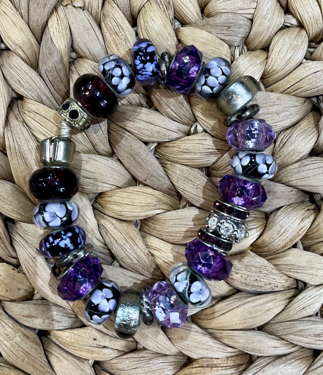 VTG Lampwork Art Glass Faceted Crystal Beaded Purple Beads Rare Artisan Foil