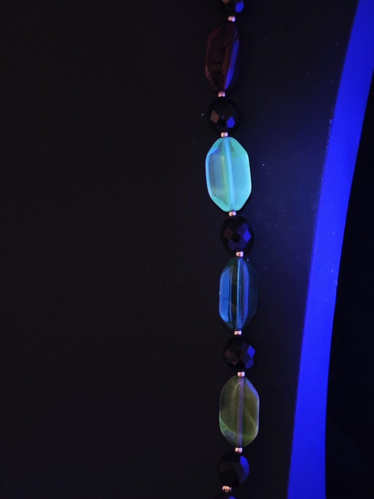 Vintage 1930s Czech Art Glass Necklace Blue & Clear Faceted Beads Handmade