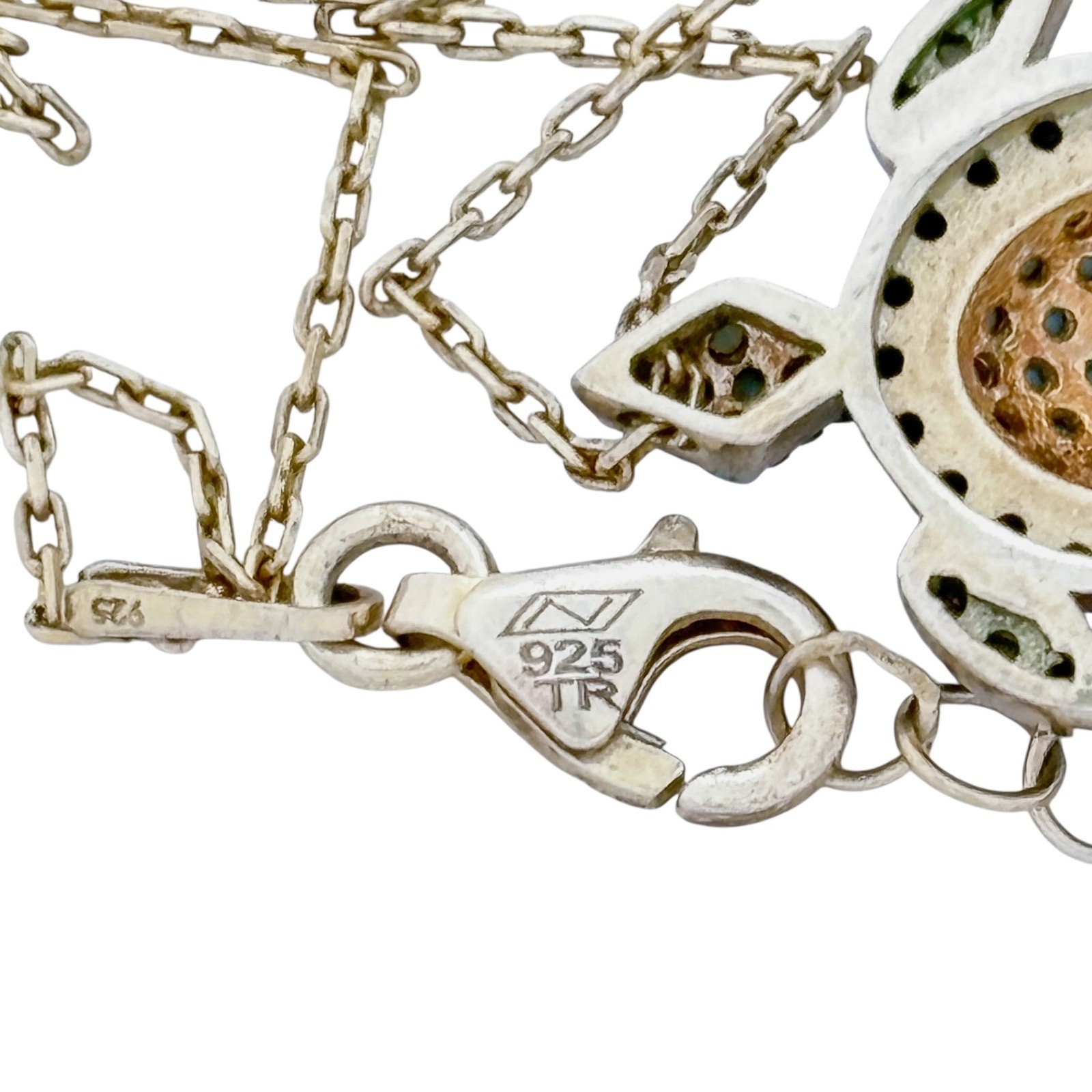 Vintage Gold-Tone Sterling Silver 925 Blue Black Crystal Turtle Necklace 16″-18″