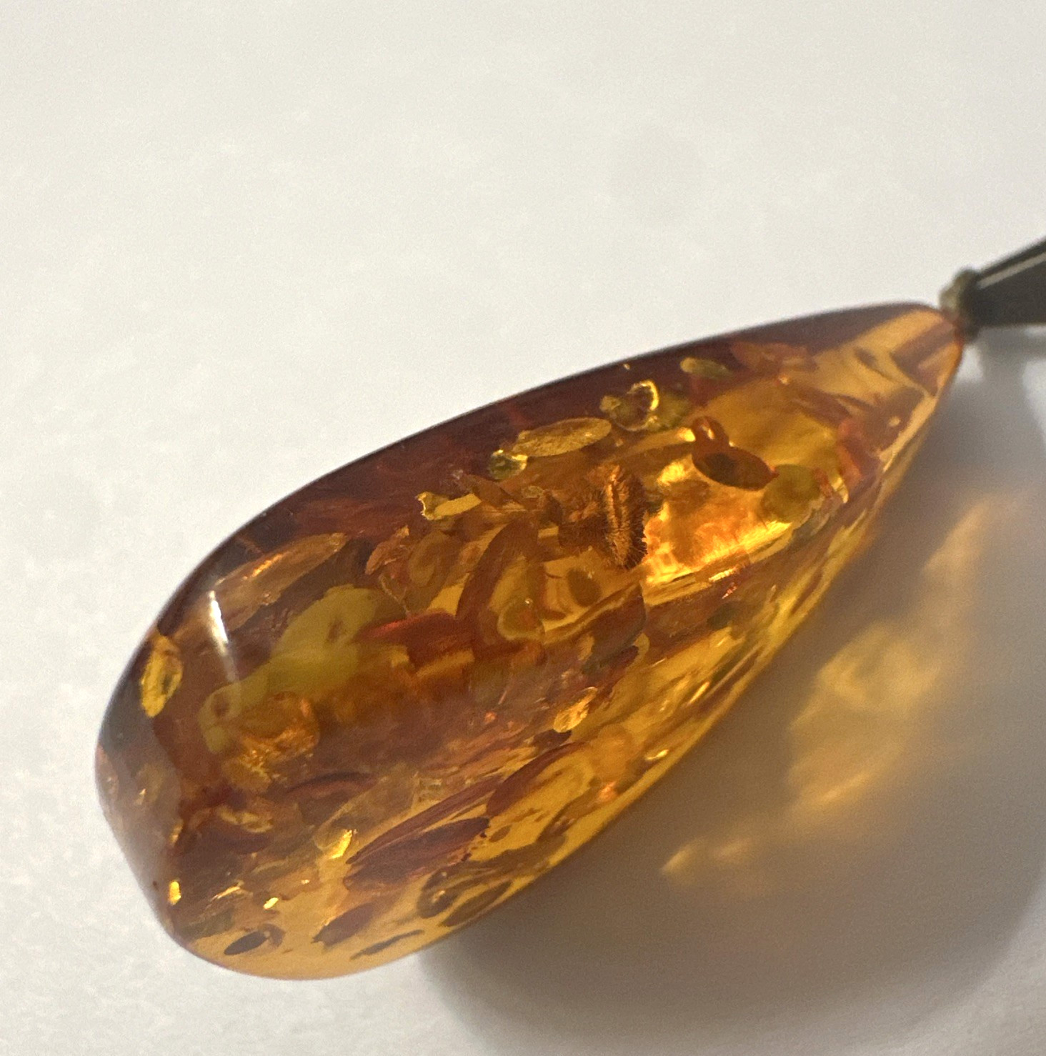 Vintage Baltic Amber Pendant Teardrop 2 x 1″ Sterling Silver Bail Marked FF 925