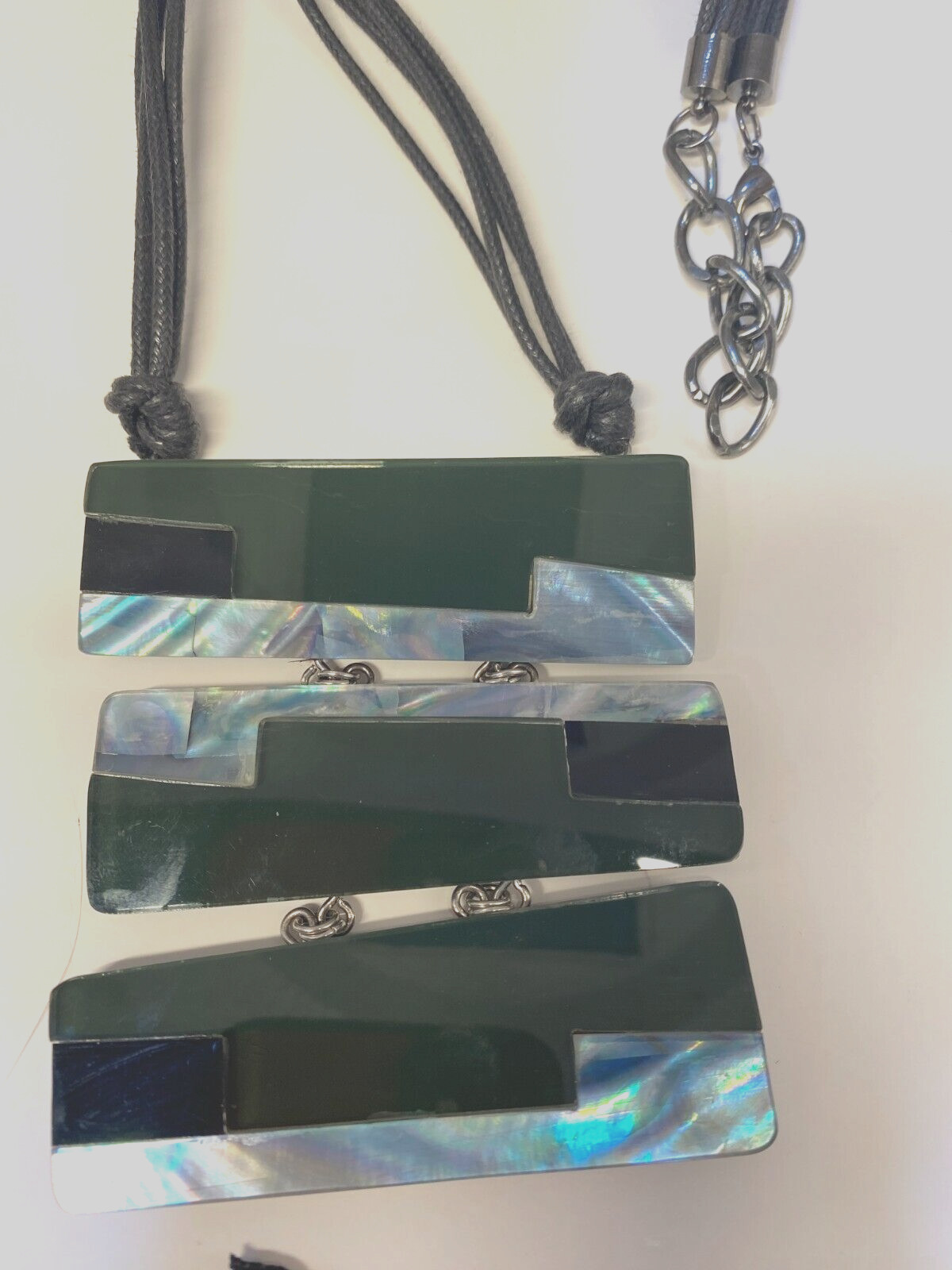 Vintage 60s three panel lucite and wood necklace