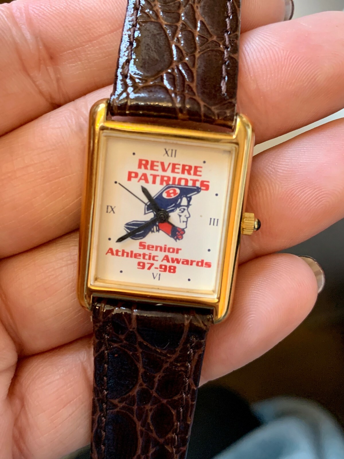 Vintage Revere Patriots Senior Athlete Awards 97-98 Watch Brown Leather Strap