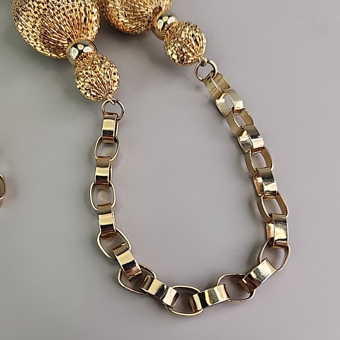Vintage Mesh Ball Necklace Chunky Gold Tone Linked Chain 31″