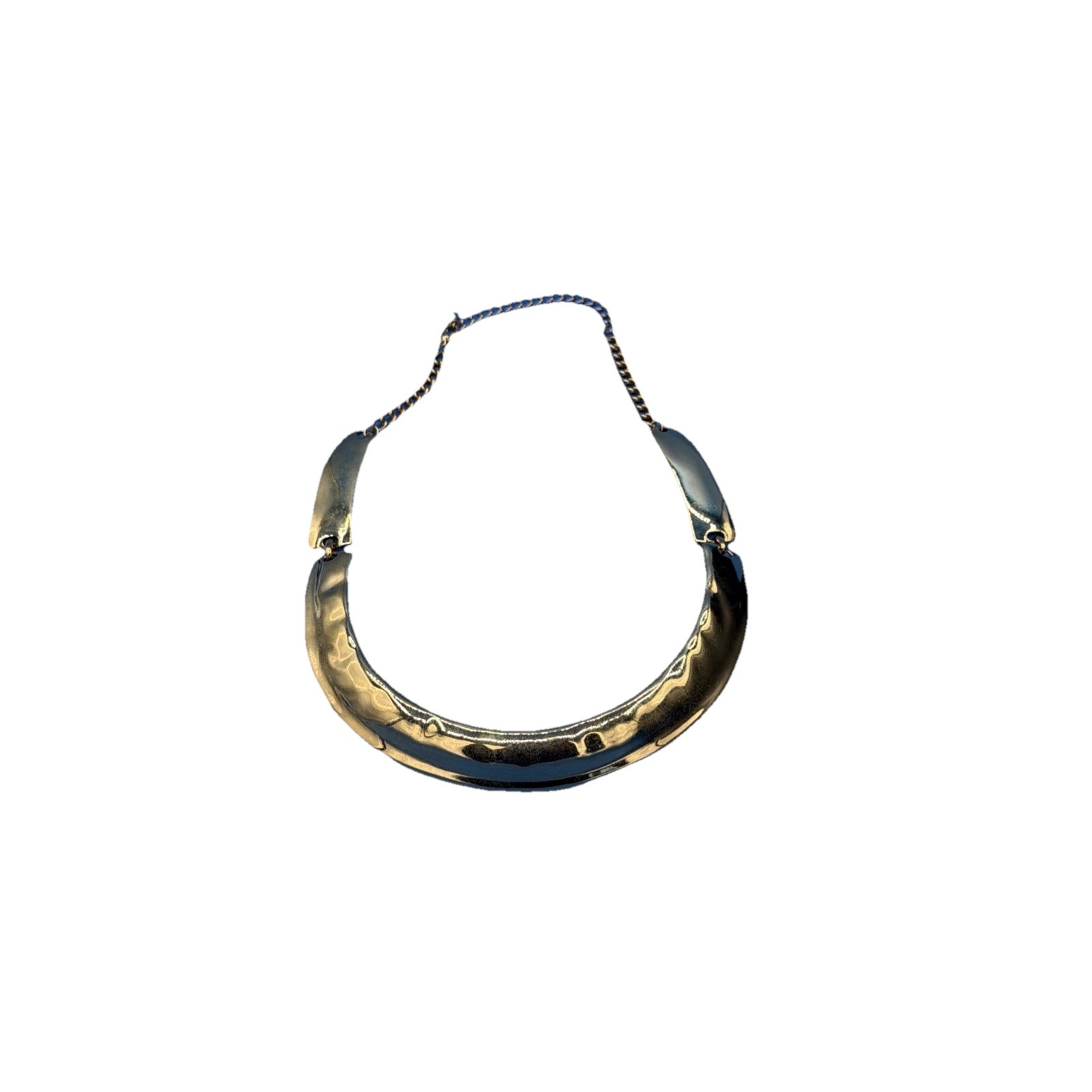 Vintage P&Y Brushed Gold‑Tone U‑Shaped Choker Necklace • Chic Retro Modernist