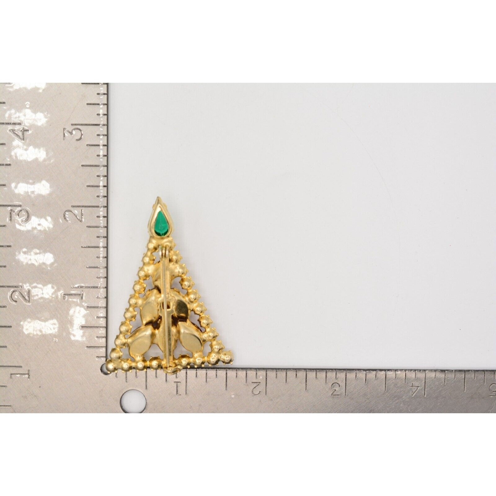 Vintage Crystal Christmas Tree Brooch Gold Green Red Marquise Rhinestone BinB