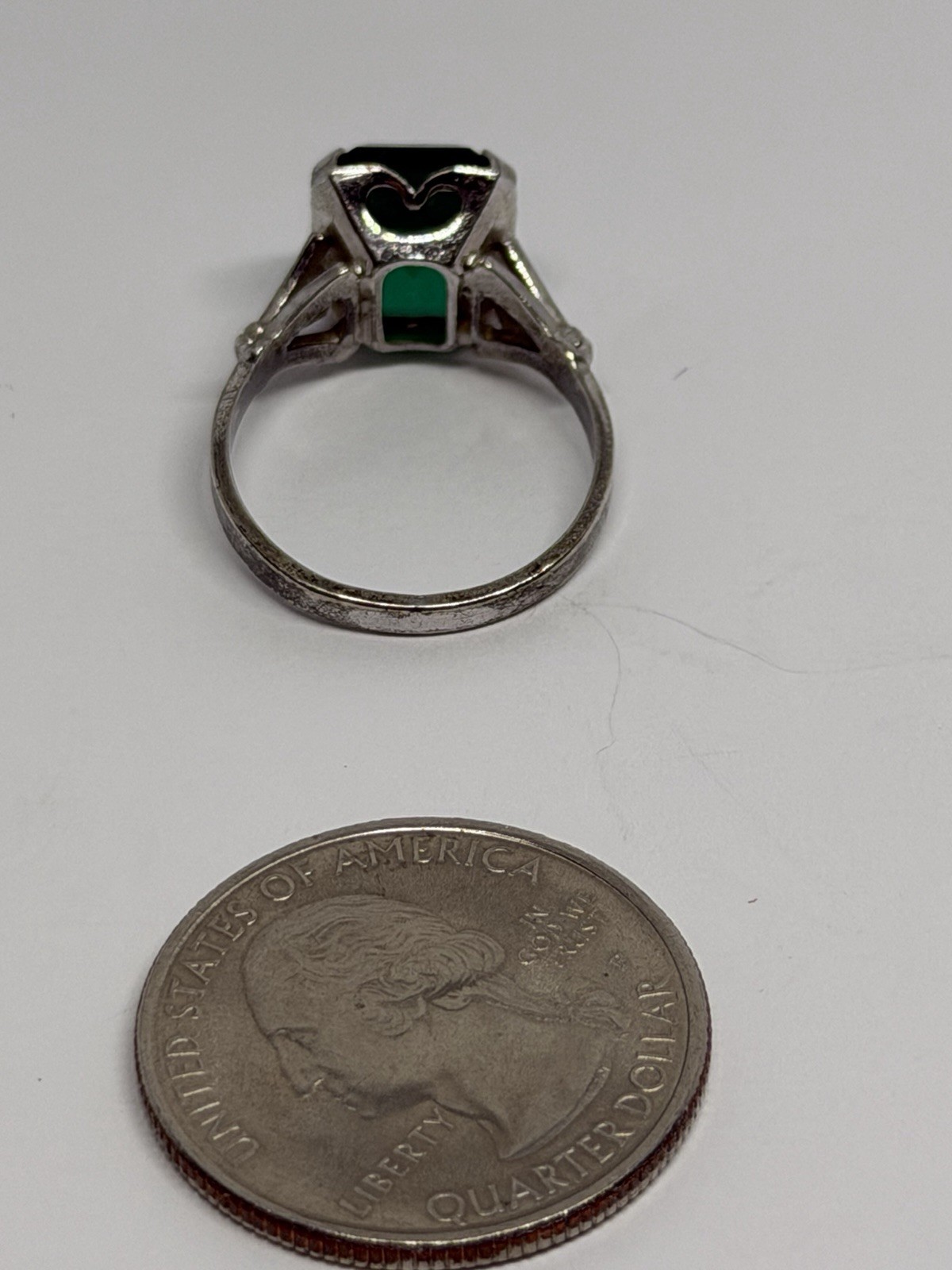 Vintage Cushion Cut Square Green Onyx Sterling .925 Ring Size 7
