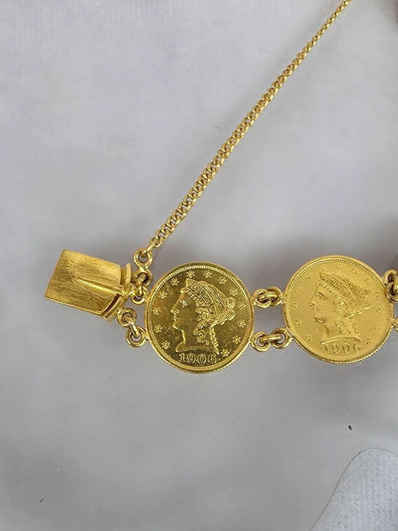 7 Coin 1906 Liberty Head Quarter Eagle 22k 2.50 Dollar Gold Chain Link Bracelet