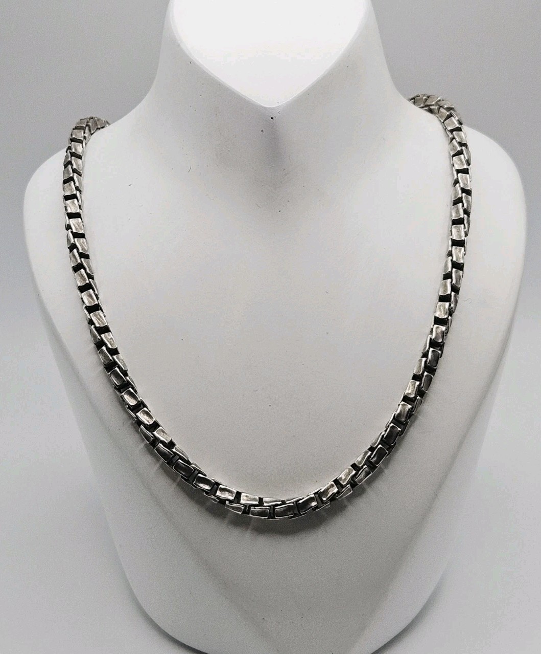 PGDA Italy Sterling Silver Vintage Twisted Box 3.5mm Chain Necklace 27″