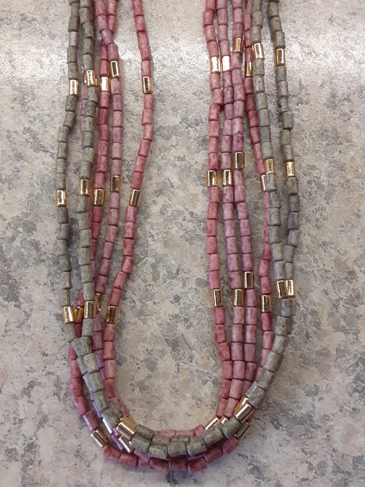 6 Strand 28″ Heishi Bead Look Necklace Earthtones Vintage