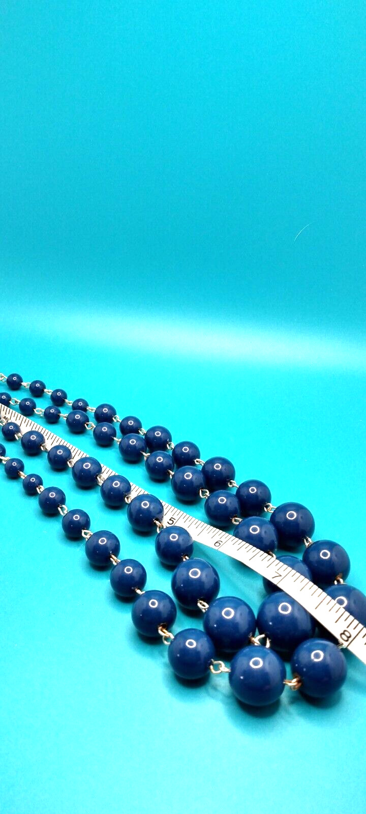 Vintage 14/16″ Dark Blue Beaded Necklace Double Stranded with 3″ Extender