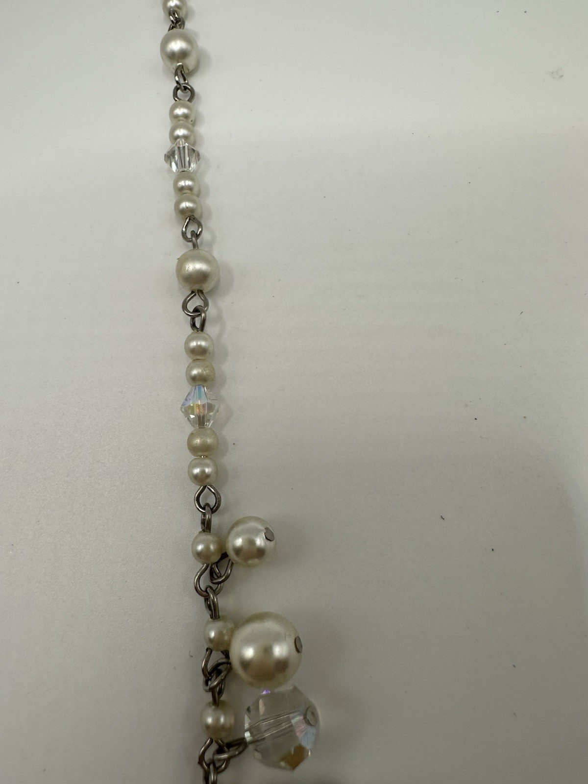 Vintage Faux Pearl AB Acrylic Crystal Fringe Bridal Necklace 16”
