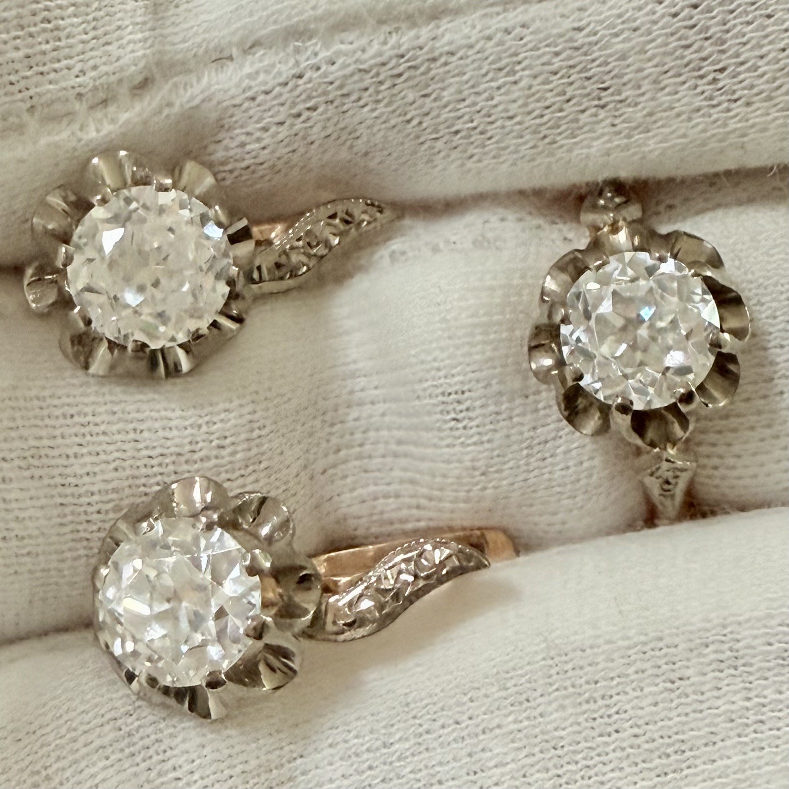 Soviet Rose Gold Rock Earrings & Ring 585 14K 9.90g