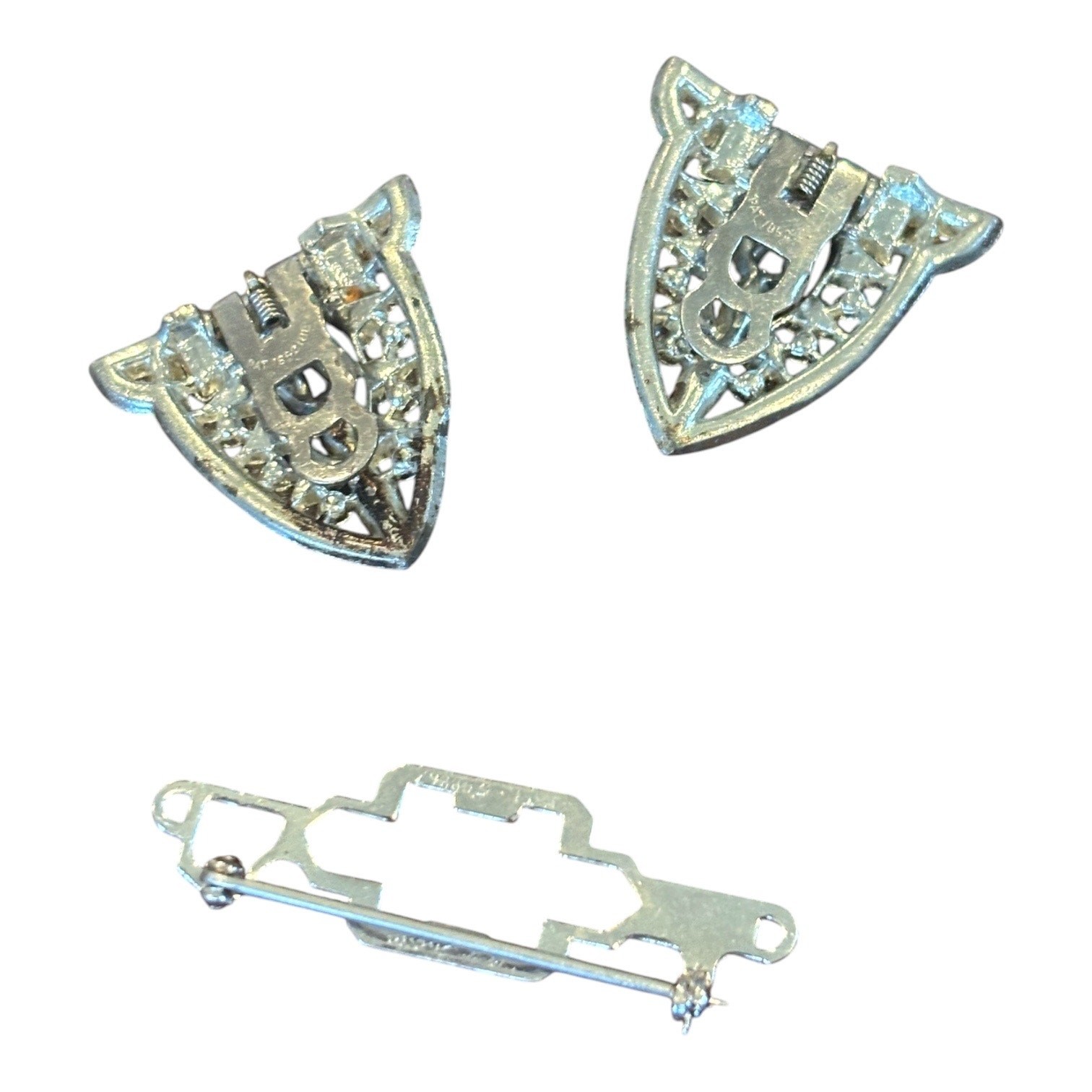 Vintage Art Deco Rhinestone Dress Clips Brooch Duette Convertible Pin Set