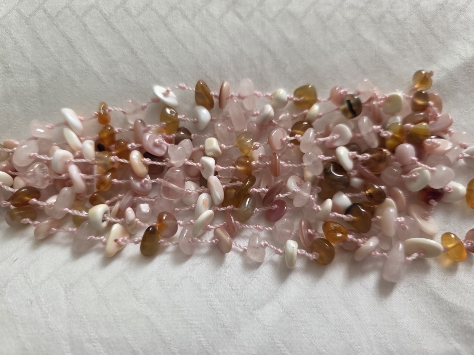 Sajen Multi Strand Gemstone Whimsical Statement Necklace Shell Rose Quartz