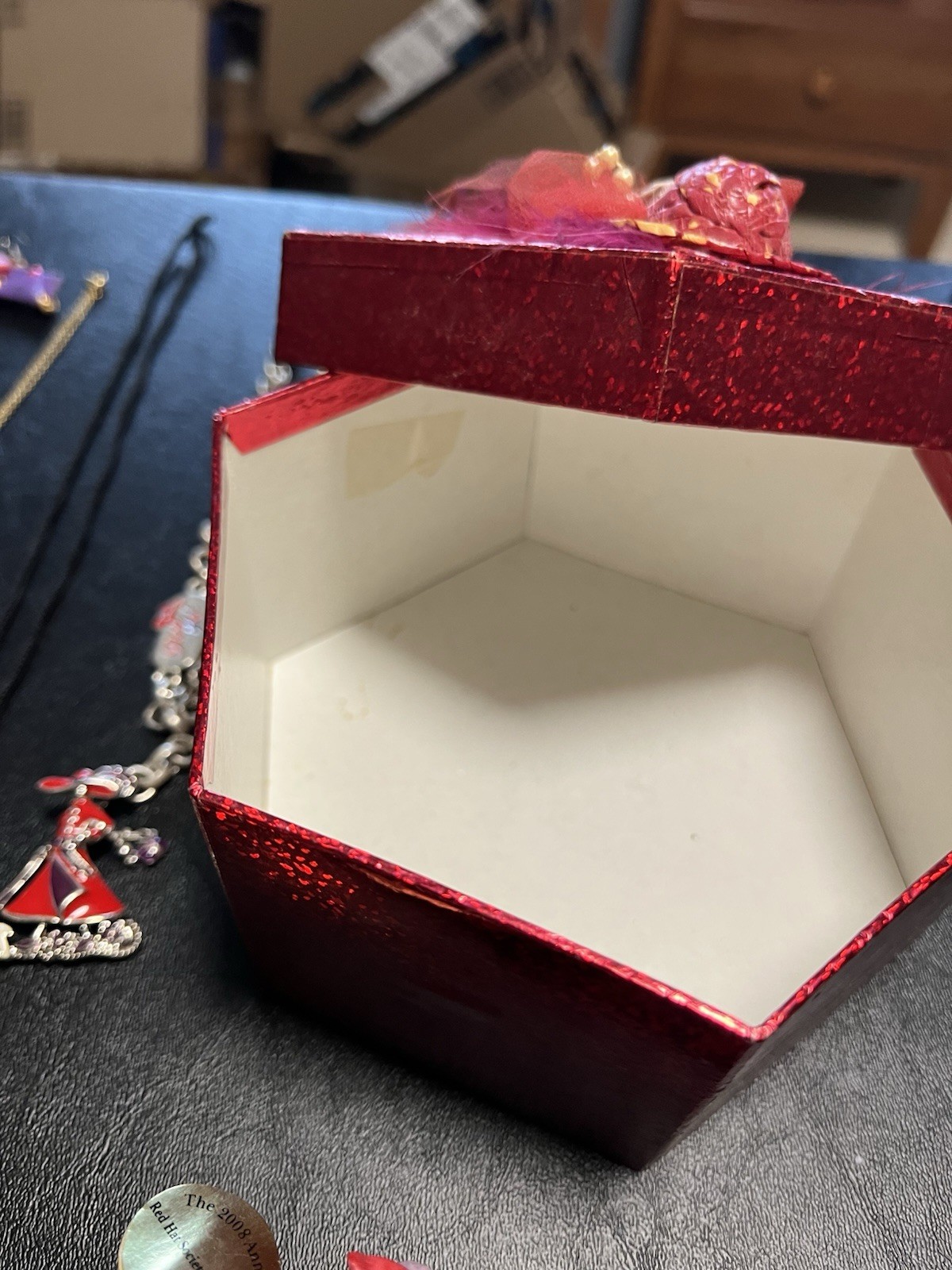 Red Hat Society Jewelry Lot Of 54 Brooches Bracelets Watch Necklaces Charms Box