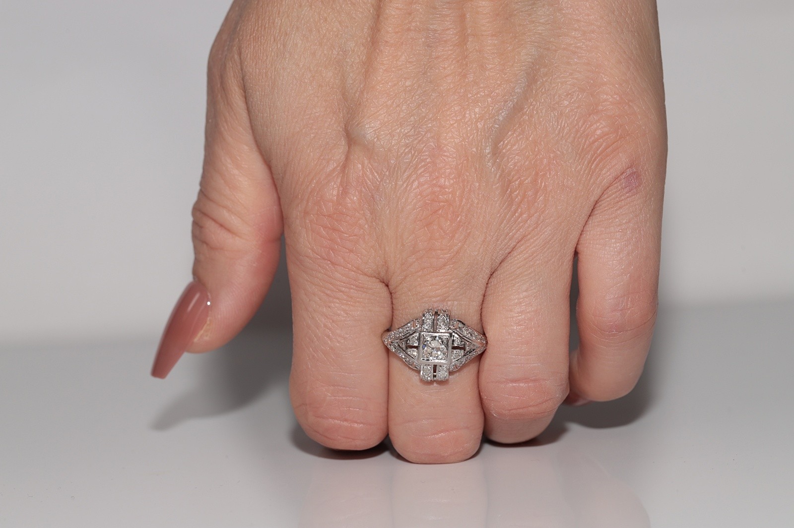 Antique Circa 1920s Handcrafted Art Deco Platinum Natural Diamond Ring