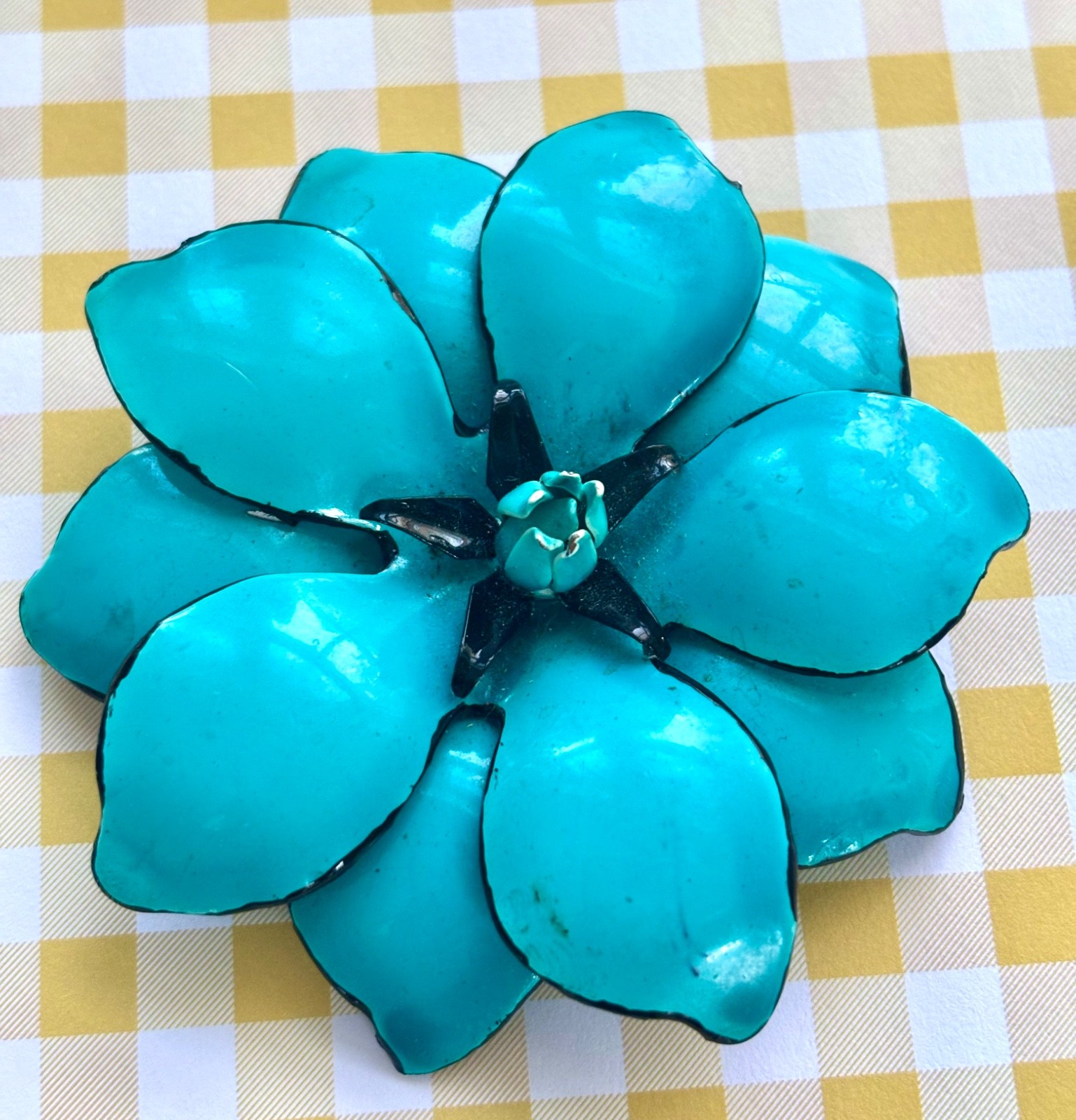HUGE! blue Vintage FLOWER Brooch PIN Lightweight RETRO Spring Bloom💙💐