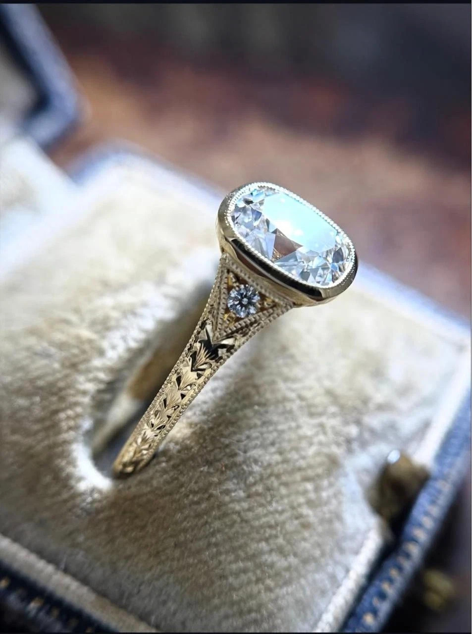 2.50Ct Art Deco Lab Created Cushion Cut Diamond Engagement Ring 14K Gold Finish
