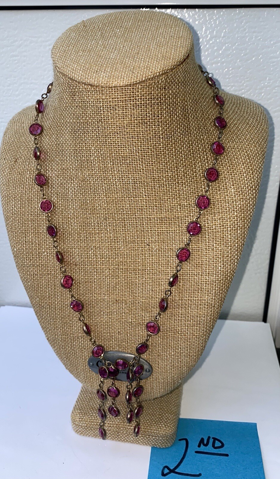 2nd-Austria Crystal Bezel Necklace 21”+Dangles, Signed Austrian Crystal USA Tag
