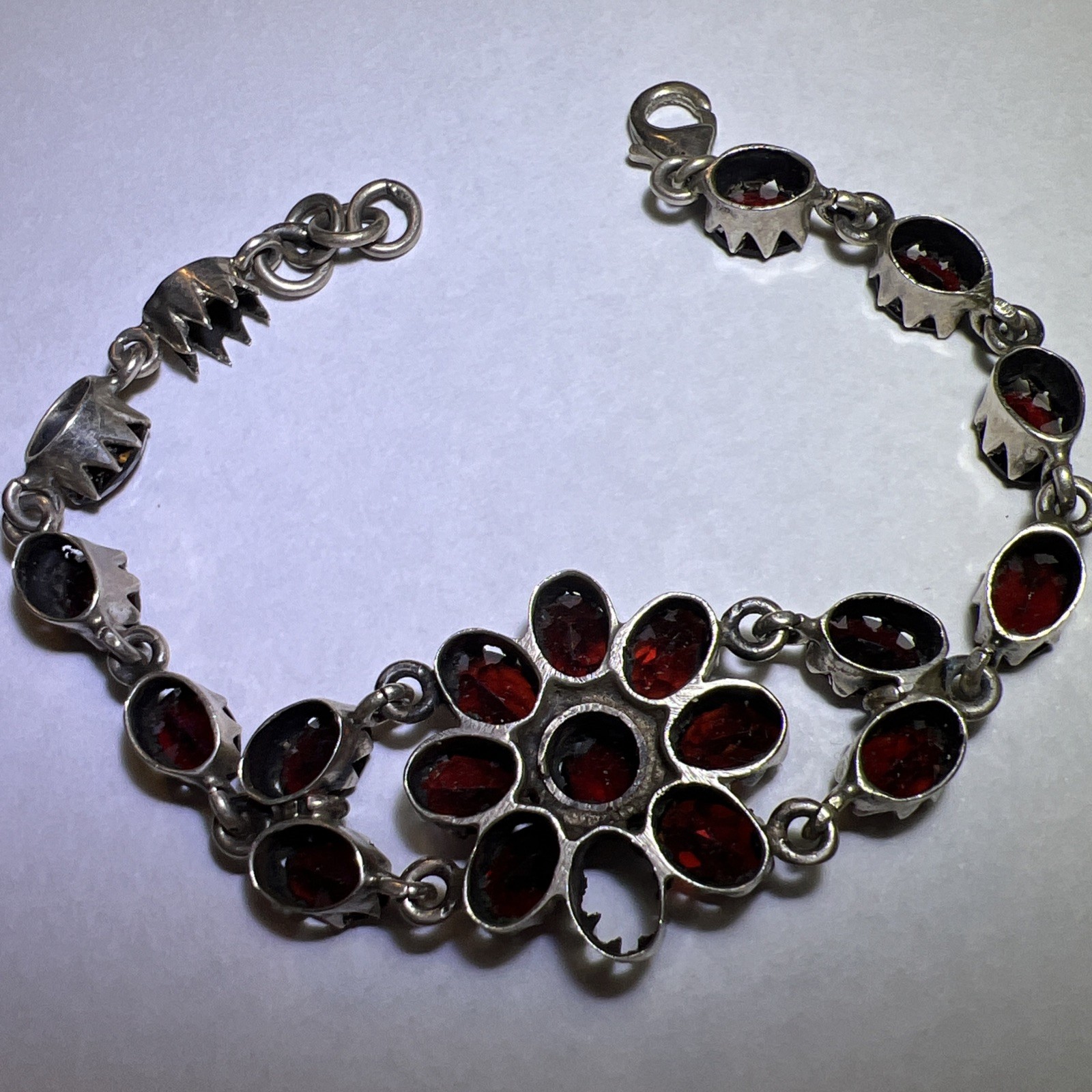 Vintage Natural Bohemian Garnet Sterling Silver Flower Bracelet for Project