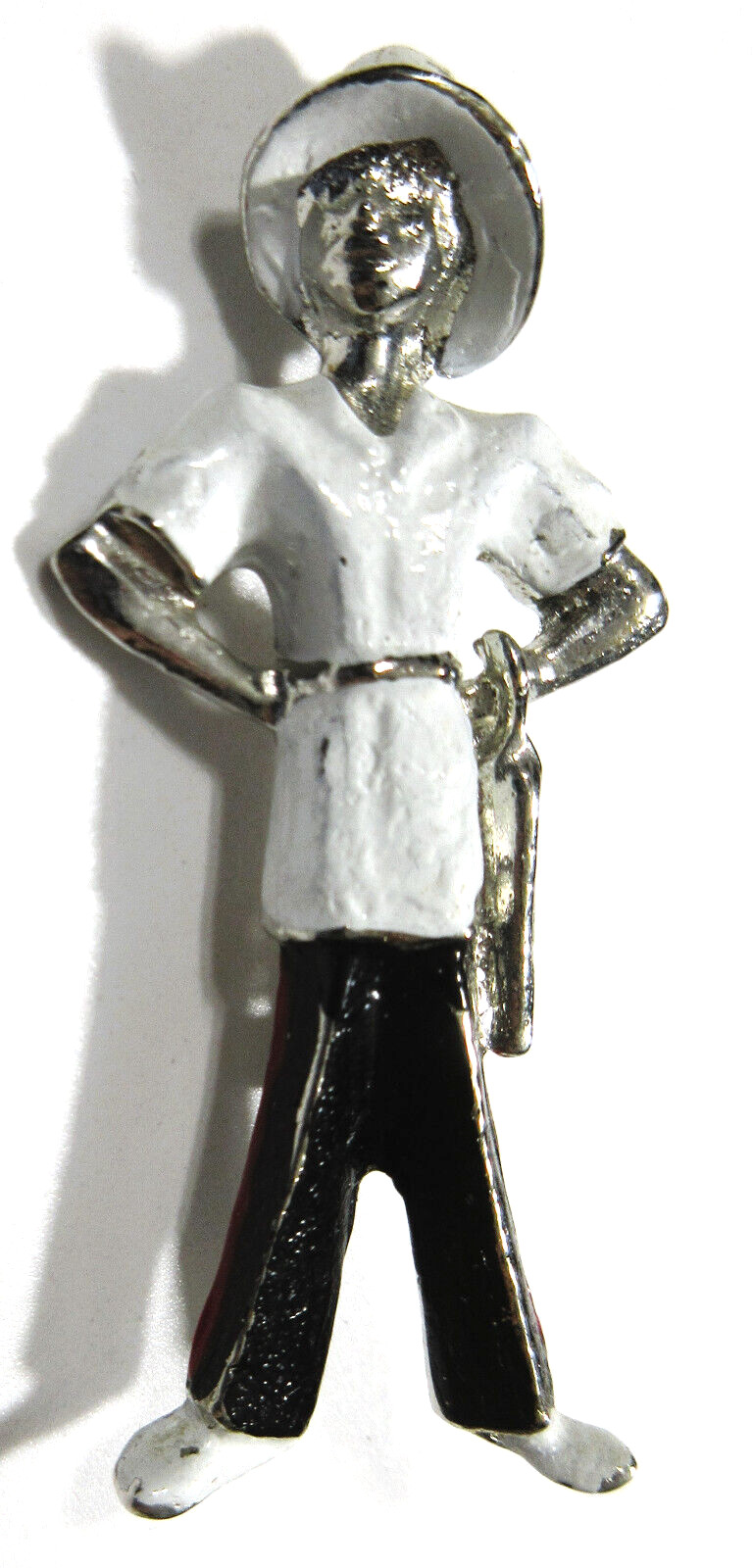 VTG FIGURAL PERSON wearing pants shirt Enamel Brooch Pin white black silver tone