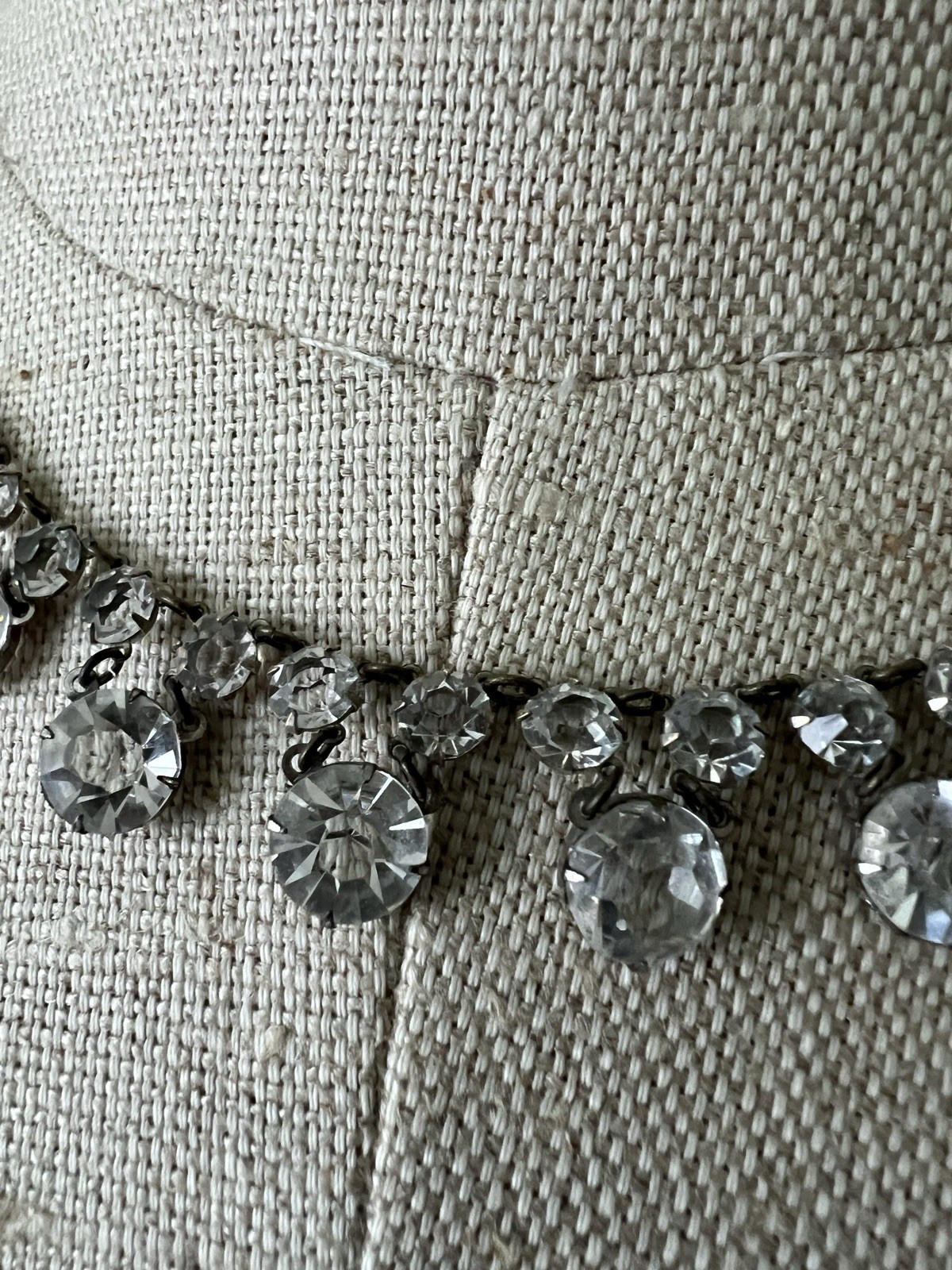Antique Art Deco Open Back Crystal Riviere 15.25” Festoon Necklace Silver Tone