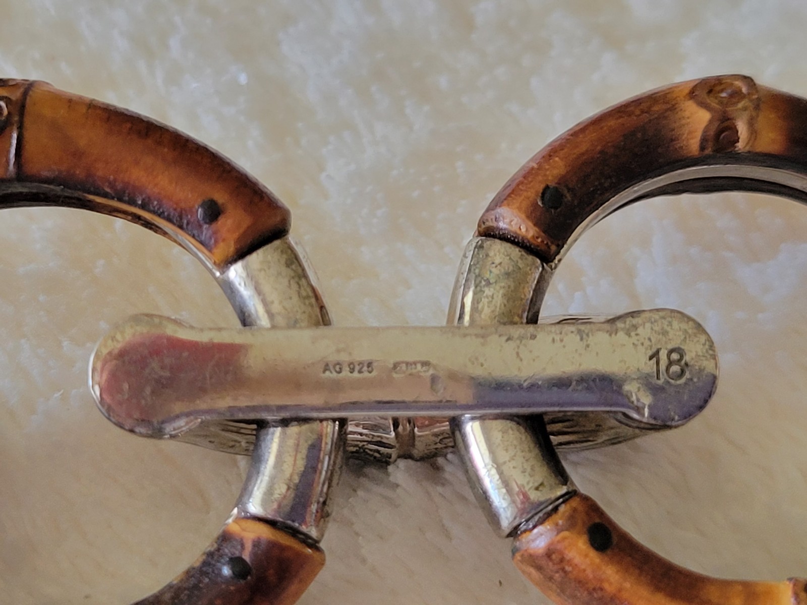 70’s Rare Vintage Gucci Bamboo Links Sterling Connector Toggle CLASP BRACELET 9″