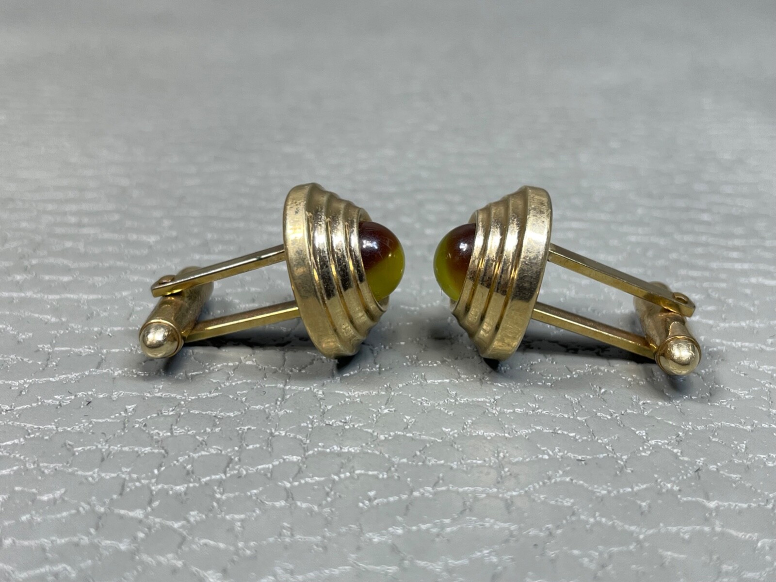 Vintage Two Tone Lucite Yellow Gold Plated Cuff Links