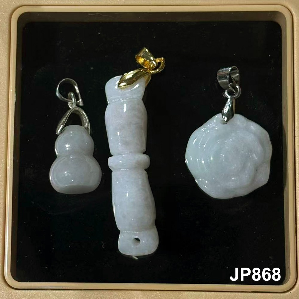 3 pcs Natural Jade Jadeite Pendants Carvings, Free Box and 3 Necklaces