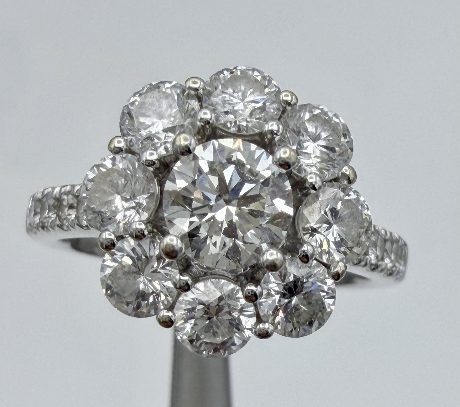 GORGEOUS 18K WHITE GOLD & NATURAL DIAMOND CLUSTER RING 2.29 CTW “JGJ” 6 3/4