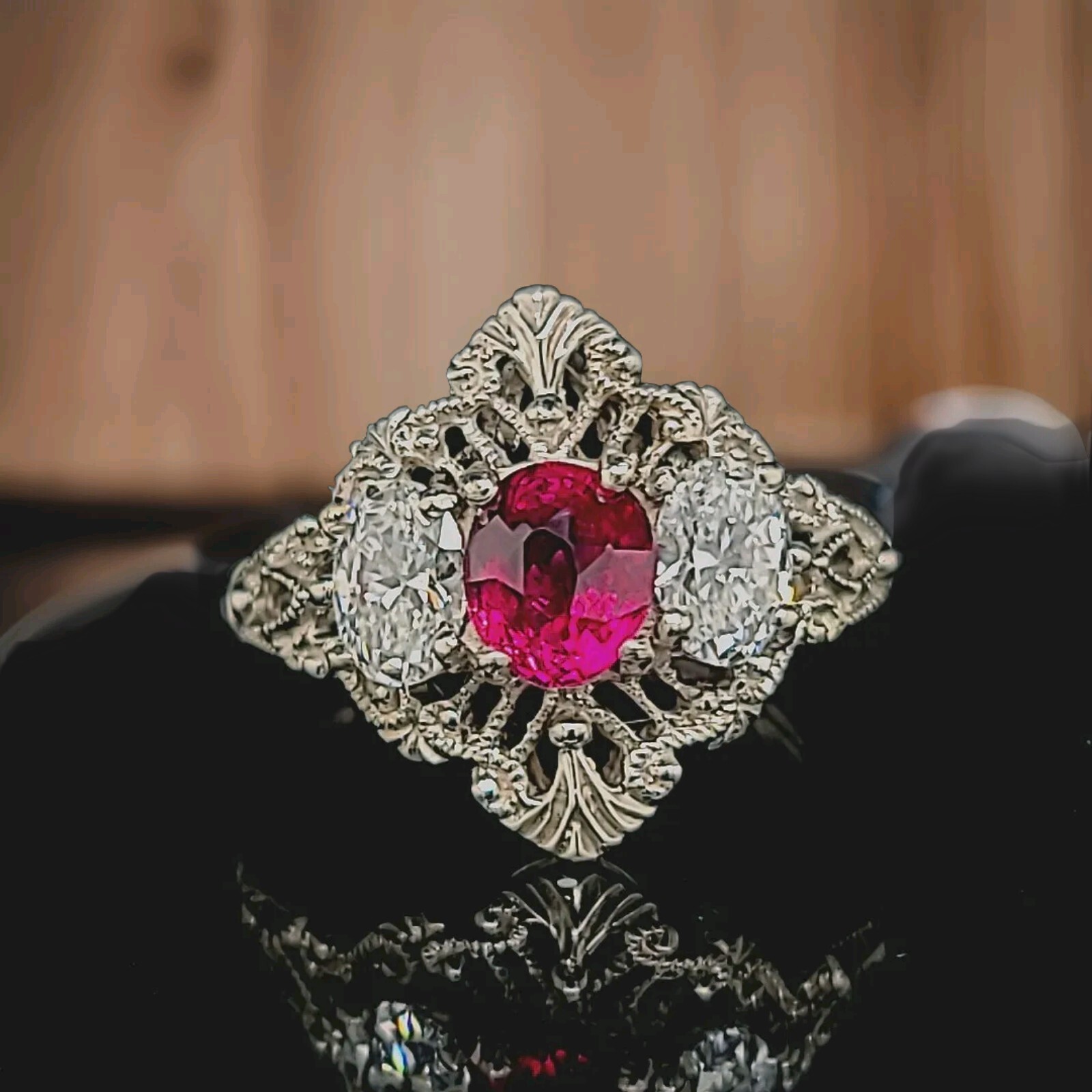 Platinum vintage art deco untreated ruby diamond ring 1.52ct GIA Cert 1920’s