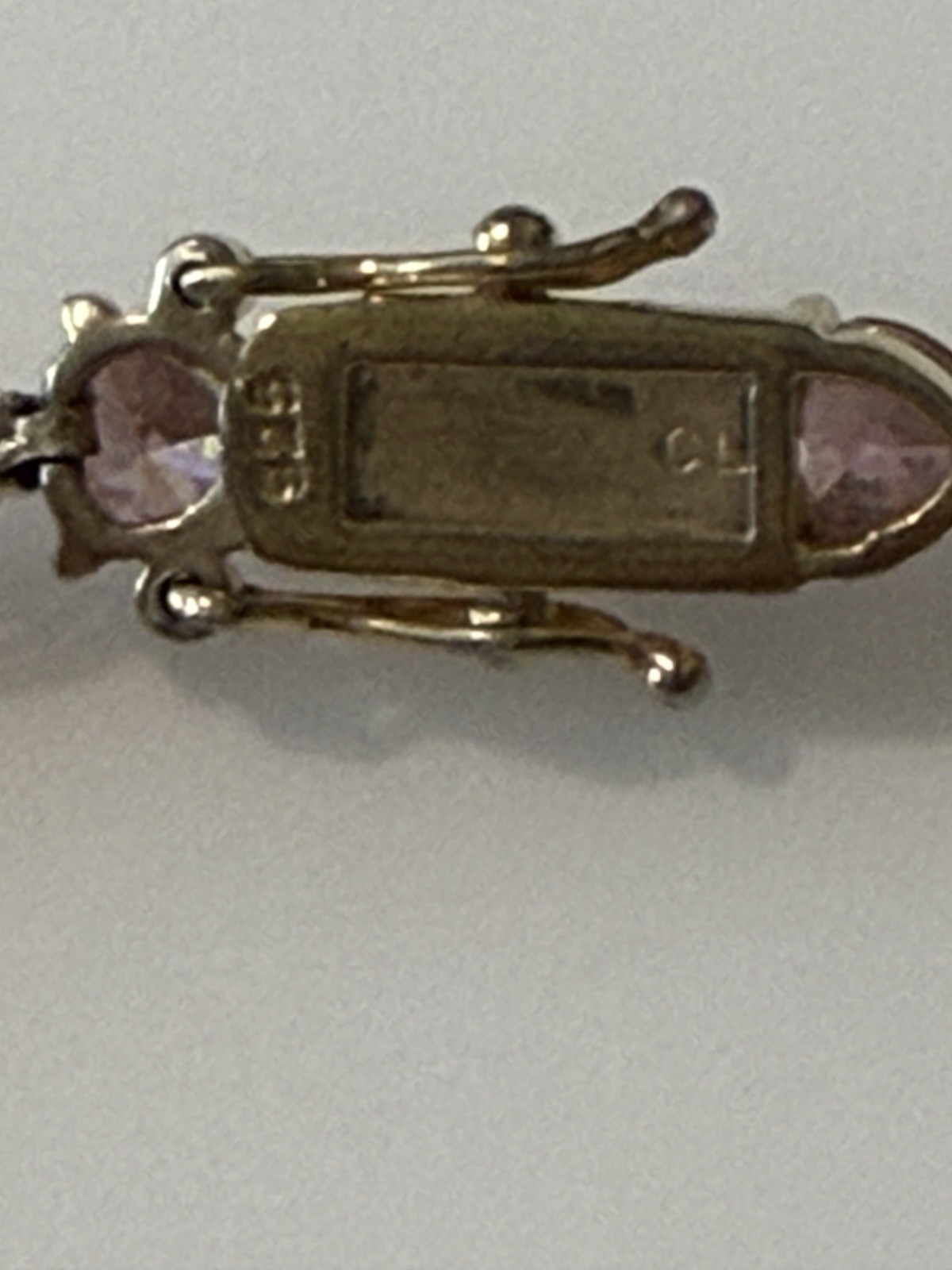 Vintage Pink Trillion Cut Stone Bracelet Sterling Silver Gold Plated 8.25”