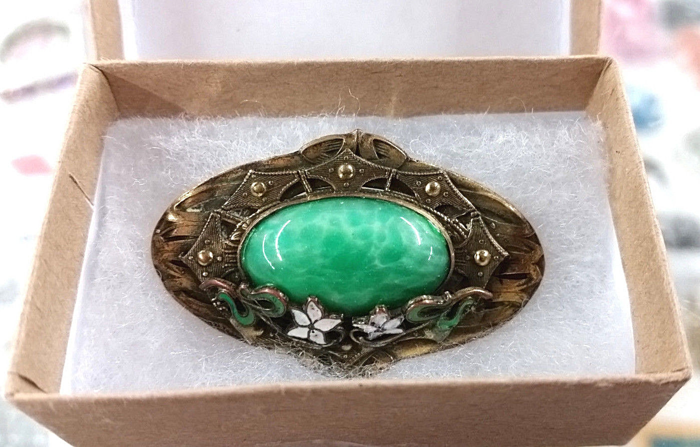 CHINESE INFLUENCE ART NOUVEAU DECO CZECH ENAMEL FLOWER PEKING BROOCH NEIGER?