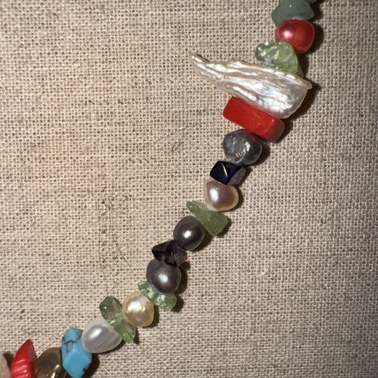 Vintage Multi Gemstone Pearl Turquoise Silver Fish Hook Clasp