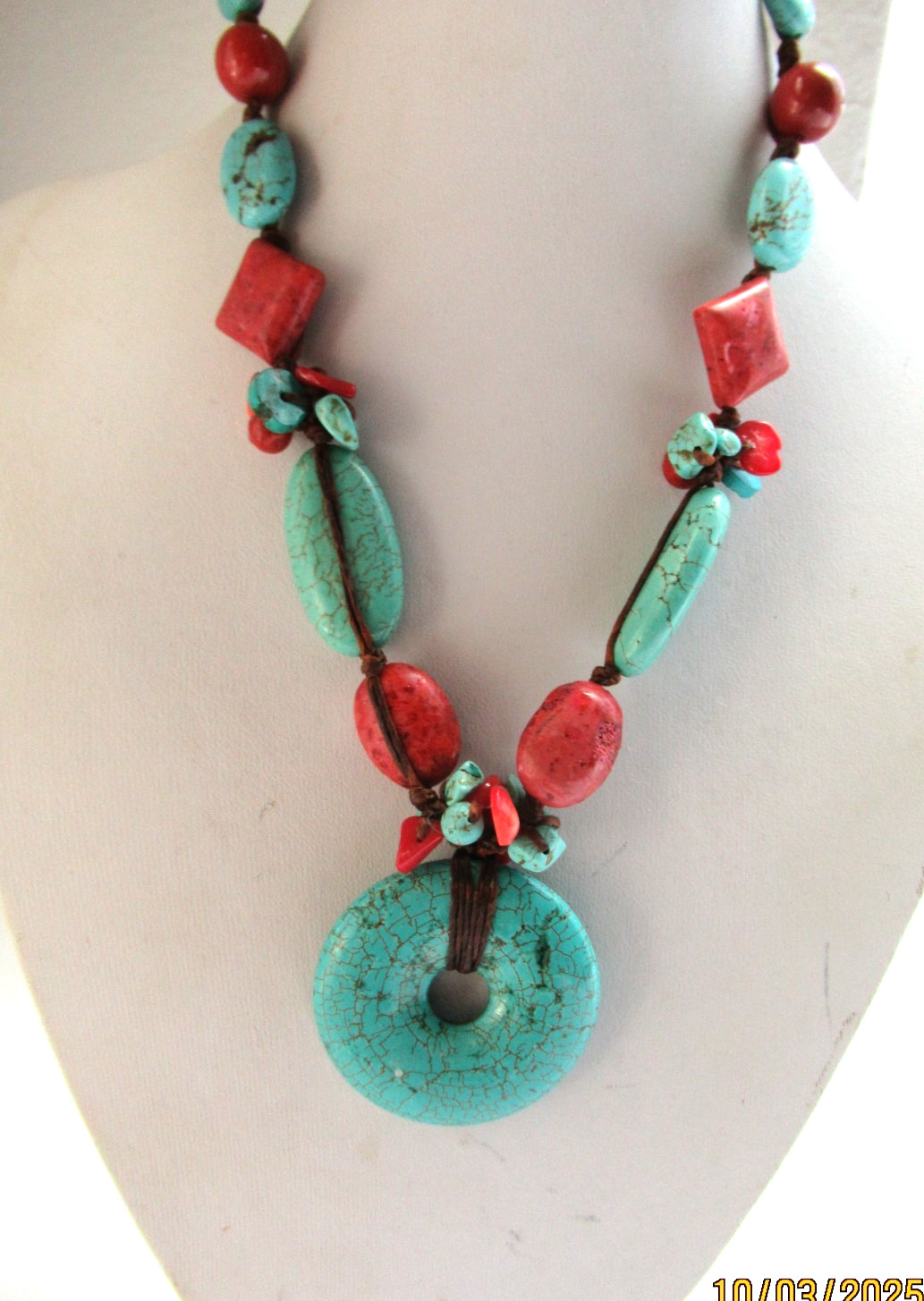 Vintage Ethnic Bohemian faux Turquoise leather cord Necklace