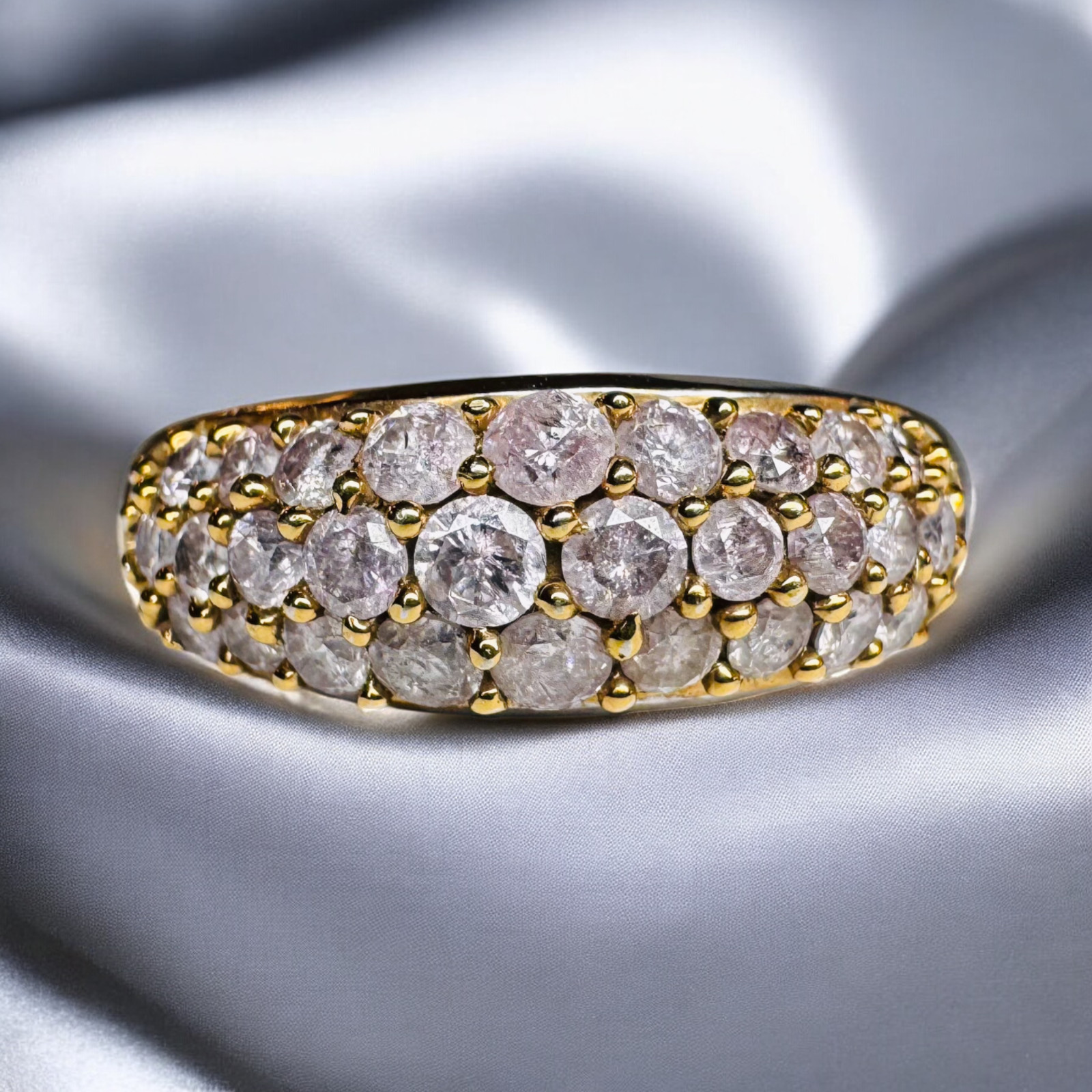 10K Gold Natural Pink Diamond Ring 1CTTW Cluster Band Row Ring Size 9 -4.2g