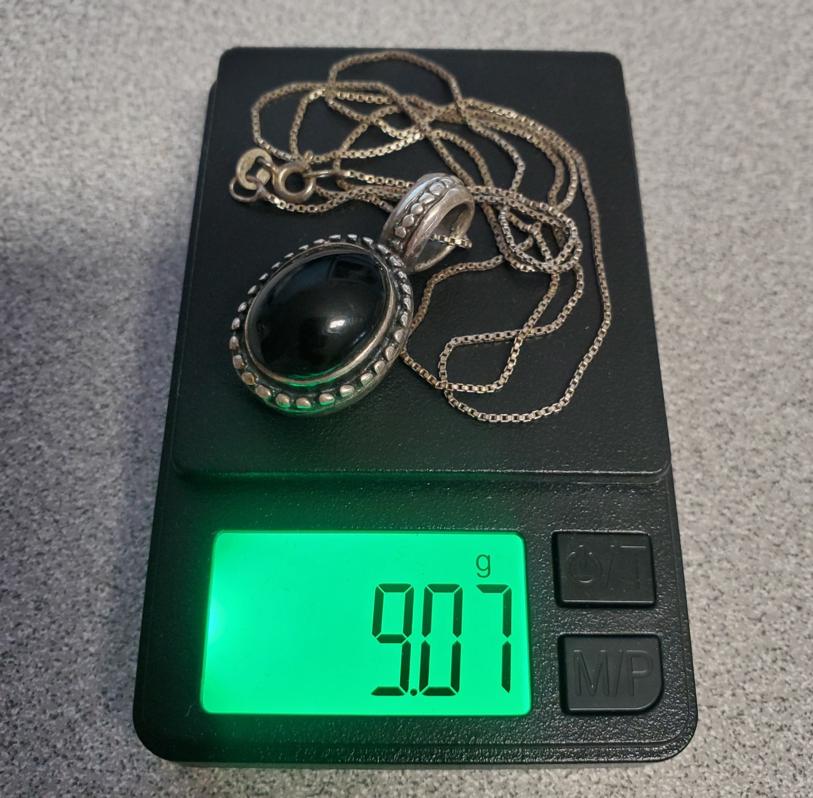 MEX 925 ATI Black Onyx Necklace 23in Sterling Silver 9gtw Box Chain VTG Estate