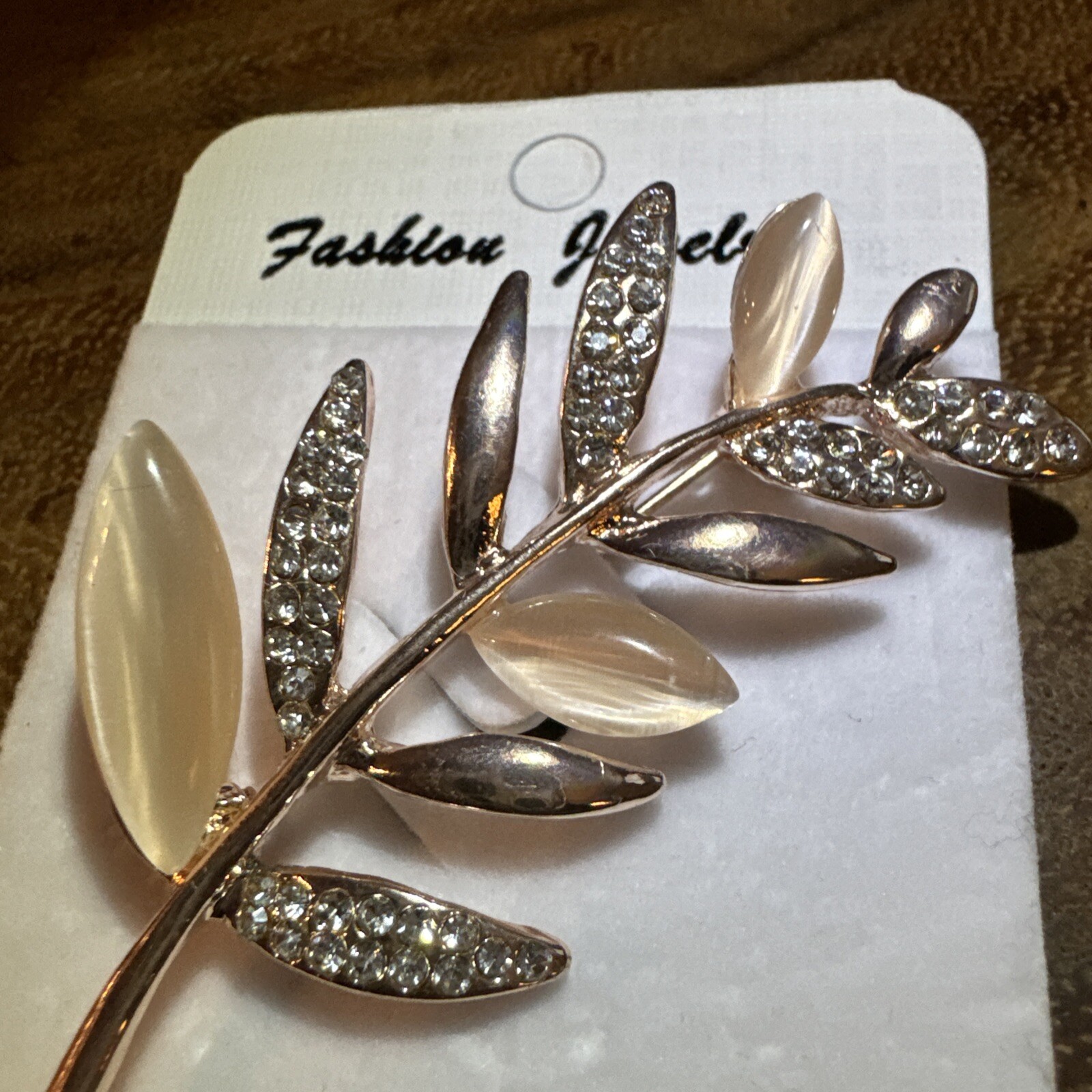 Rose Gold Tone 2.5” Brooch Crystal Accent Leaf BNWT Stunning Statement Piece