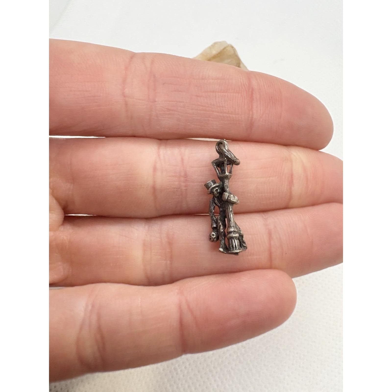 Vintage Sterling Silver Figural Man Charm Top Hat Lantern Skull Pendant 1.47g