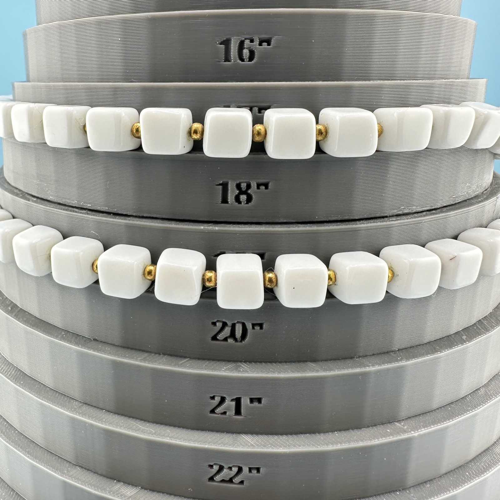 Vintage White Milk Glass Necklace Double Strand Square Shape Bead Retro Mod 18″