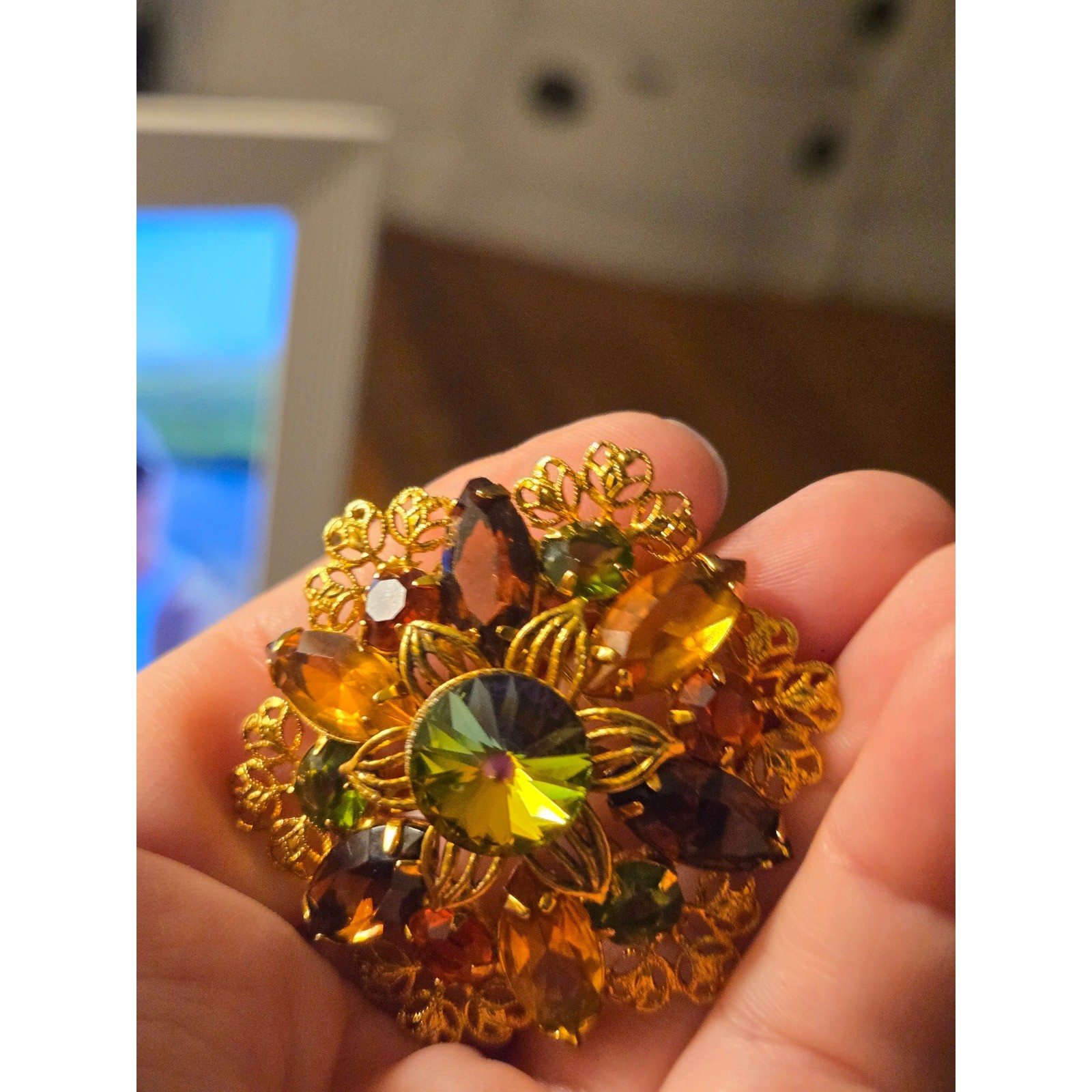 Juliana Style Brooch Fall Colors Autumn Vintage Rivoli Navettes